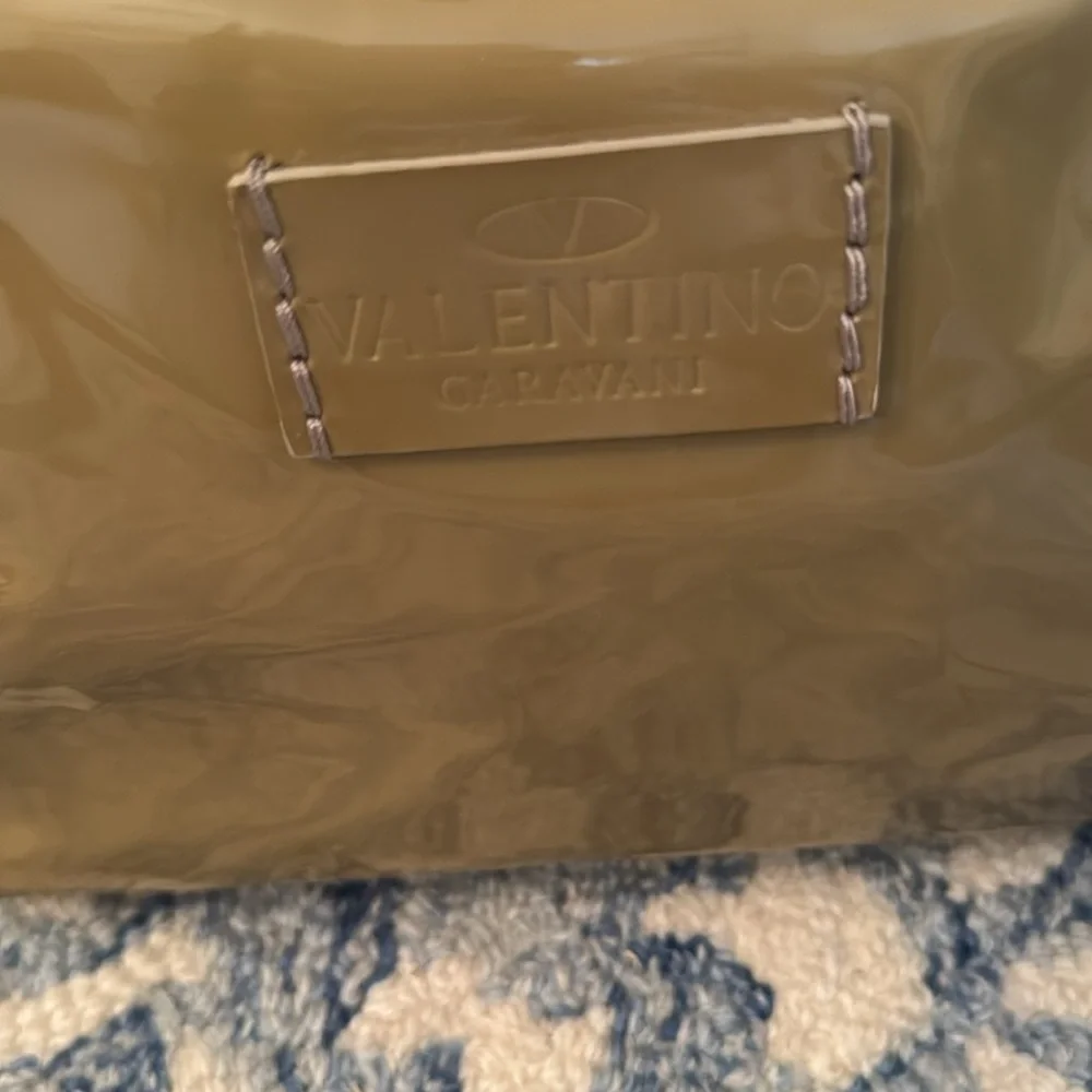 Valentino Garavani Camel Brown Braided-Handle Patent Satchel - Picture 3 of 13